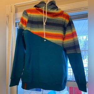 Ampersand Ave “Here for Blue” Double Hood Hoodie Rainbow and Blue Size XL BNWT